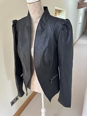 Buy River Island Ladies Faux Leather Jacket Black Fur Collar Removable Size 14 Coat • 15£