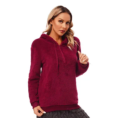 Buy Womens Pullover Cozy Tops Long Sleeve Hoodie Spring Sweatshirt Solid Color Warm • 27.59£