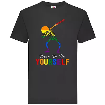 Buy Dare To Be Yourself LGBT Dabbing Skeleton T-shirt • 14.99£