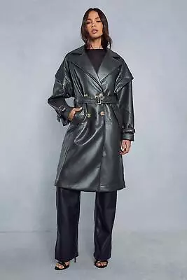 Buy MISSPAP Textured Leather Oversized Longline Trench Coat • 25£
