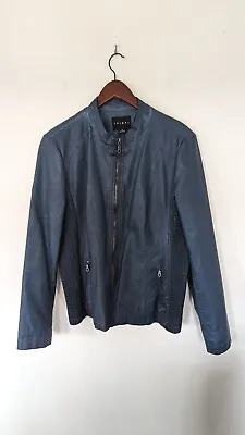 Buy Tribal Blue Faux Leather Moto Jacket Full Zip Pockets Size Women's 10 • 22.73£