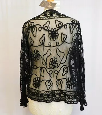 Buy Adini Black Mesh Beaded Edge To Edge Jacket S Whitby Victoriana Pagan Goth • 3.95£