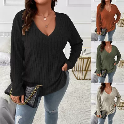 Buy Plus Size 20-28 Womens Ribbed Pullover Tops Long Sleeve T Shirt Blouse Clothing • 3.09£