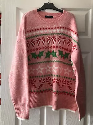Buy Ladies F&F Size L 20 Pink Soft Knit  Christmas Jumper Vgc • 15£