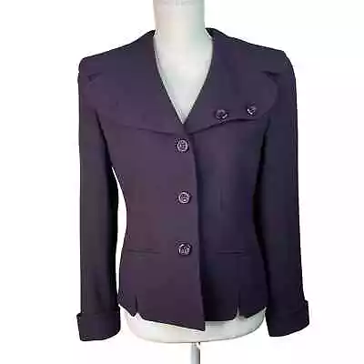 Buy Vintage 1990s Zelda Crepe Jacket Blazer Wide Collar Aubergine Purple 4 • 36.85£