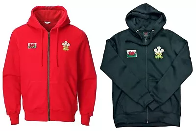 Buy Mens Cymru Wales Welsh Hoody Hoodie Jacket Full Zip Black Red • 22.99£