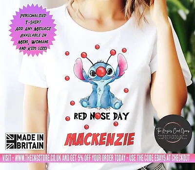 Buy Personalised Red Nose Day T-Shirt Funny Lilo And Stitch - Stitch Red Nose Day V1 • 13.70£