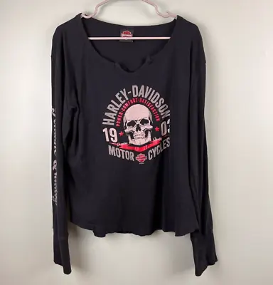 Buy Harley Davison Black Shirt Long Sleeved Top Women's 2XL XXL Fargo ND Thumb Holes • 19.29£