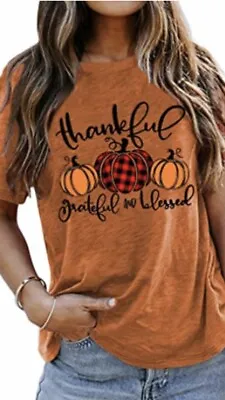 Buy Thankful Grateful Blessed T Shirt Unisex Pumpkin Graphics Khaki Small Size  • 7.99£