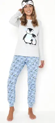 Buy New Womens  Penguin Pyjama & Eye Mask Set Grey Christmas Gift Set Size UK 8/10 • 14.99£