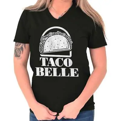 Buy Belle Mexican Food Taco Tuesday Fast Foodie Women V Neck Short Sleeve T Shirts • 18.94£