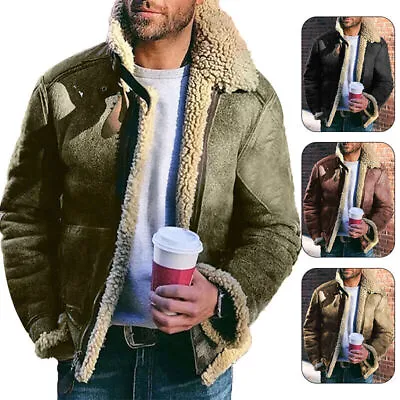 Buy 1x Mens Winter Warm Jacket Lapel Fleece Fur Lined Coat Casual Parka Outwear* • 30.35£
