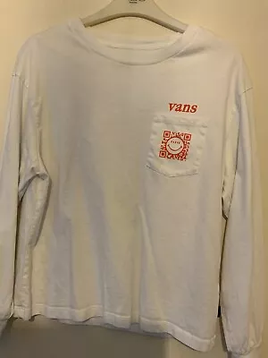 Buy Vans Long Sleeve White T Shirt Size Small Skull Pattern 36 Chest Approx Size 12 • 0.99£