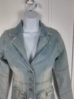 Buy Ladies Fitted Denim Jacket Size 8 By Quiz Button Fastening Distressed Look • 9.90£