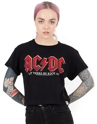 Buy AC/DC Cropped T-Shirt Womens Let There Be Rock Album Black Crop Top • 16.99£