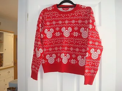 Buy Primark Red White Mickey Mouse Snowflake Christmas Long Sleeve Jumper Size M VGC • 7.95£