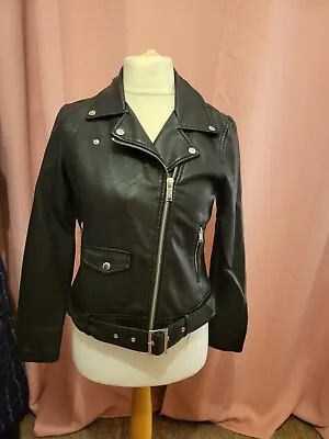 Buy Ladies Black Fake Leather Jacket Biker Size 12 From Warehouse • 14.99£