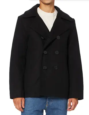 Buy Brandit Classic Pea Coat Warm Mens Marine Army Jacket Black SIze 4XL • 42.99£