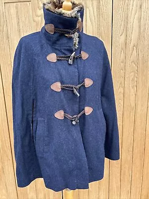 Buy Ladies DUBARRY TWEED CAPE  Jacket - FAUX FUR COLLAR Blue PURE Wool UK 10/12 • 90£
