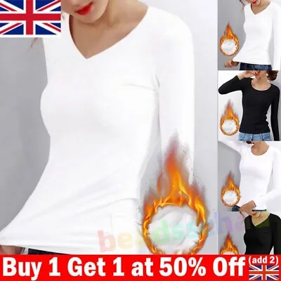 Buy Ladies Thermal Lined Long Sleeve Tops O/V Neck T-Shirt Warm Seamless Base·Layer. • 2.89£