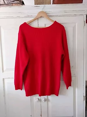 Buy New Look Ladies UK Small Red Acrylic Jumper V Back Long Sleeves Preloved  • 5£