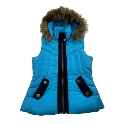 Buy Black Rivet Vest Women Small SJacket Detachable Faux Fur Hood Full Zip Blue • 18.90£