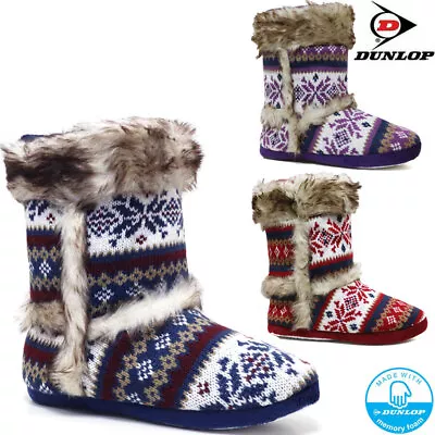 Buy Ladies Slippers Womens Dunlop Boots Ankle Fairisle Memory Foam Warm Fur Booties  • 14.99£