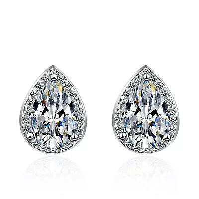 Buy Water Drop Crystal Stud Earrings 925 Sterling Silver Womens Girls Jewellery Gift • 2.89£