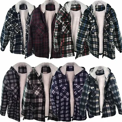 Buy Mens Lumberjack Sherpa Fur Fleece Lined Hoodie Jacket Hooded Work Shirt • 19.99£