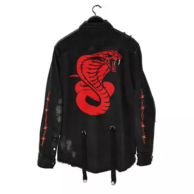 Buy Mens Rock Punk Heavy Metal Denim Jacket Harajuku Gothic Demon Hunter Cowboy Coat • 28.30£