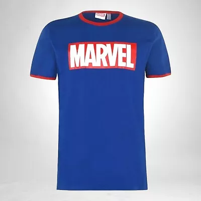 Buy Marvel Logo Print T-Shirt 100% Cotton Blue Crew Neck Men's UK Size XL • 13.45£
