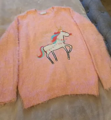 Buy Unicorn Christmas Jumper Age 12, Pink Fluffy, Used But In Great Condition  • 7£