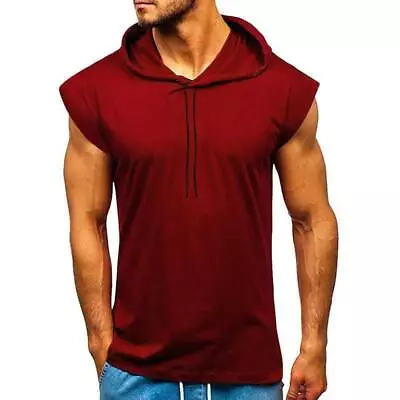 Buy Mens Gym Vest Hoodie Sleeveless Hooded Pullover Tank Tops Casual Muscle T-Shirt • 10.02£