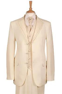 Buy Mens Ivory Wedding Suit Jacket Waistcoat Trouser Italian Fancy Formal 3 Button • 19.47£