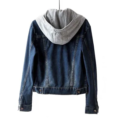 Buy Hoodies Outwear Denim Jacket Long Sleeve Casual Jeans Top Hooded Womens Retro • 23.67£