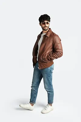 Buy Mens Cognac Leather Jacket Real Lambskin Leather Biker Style Fashionable Jacket • 84.99£