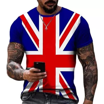 Buy Letter Stripe Flag Union Jack T-Shirts Country Flags Crew Neck T Shirt UK Flag • 9.89£