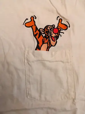 Buy VINTAGE Disney TIGGER Embroidered Pocket T Shirt White M, Winnie The Pooh • 8.04£