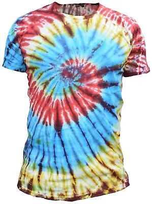 Buy Tie Dye Festival Hippie Cotton T Shirt Natural Bright Colorful Top Round Neck • 17.99£