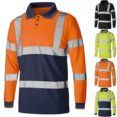 Buy Hi Vis Viz High Visibility Reflective Long Sleeve Polo Shirt Safety Work Top New • 10.60£