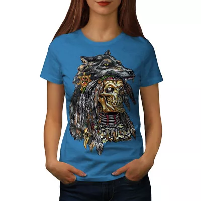 Buy Wellcoda Wolf Metal Death Skull Womens T-shirt, Skull Casual Design Printed Tee • 14.99£