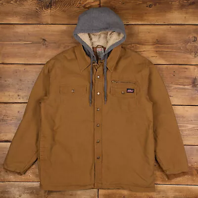Buy Vintage Dickies Workwear Jacket XL Hooded Overshirt Beige Zip Snap • 39.99£