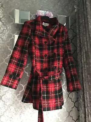 Buy Womans Size 14 Red Tartan Checked Lined Coat Jacket • 25£