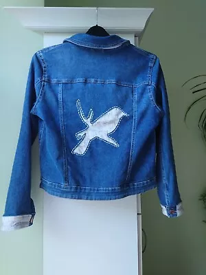 Buy BNWOT Ladies Customised Next Blue Denim Jacket Size 16 Bird Pockets • 14.99£