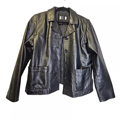 Buy Vintage 90s Bagatelle L Black Leather Button Up Jacket Goth Minimalist Matrix • 49.61£