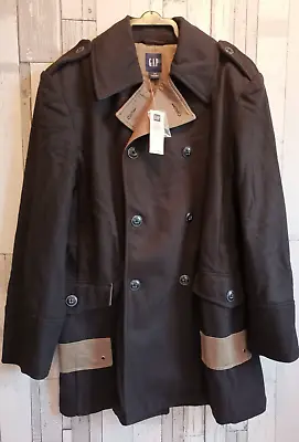 Buy Mens Gap Wool Peacoat Double Breasted Large Lined Coat Black And Brown 80% Wool • 34.99£