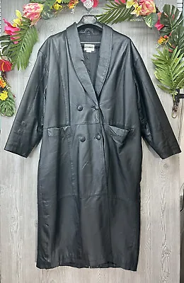 Buy COMINT Trench Coat Duster Jacket Black Leather Long Size Large Vintage Matrix • 90.23£