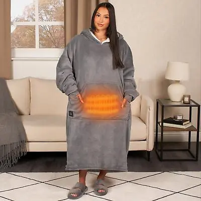 Buy Heated Hoodie Blanket Extra Long Oversized Warm Fleece Sherpa Throw USB Jumper • 42.99£