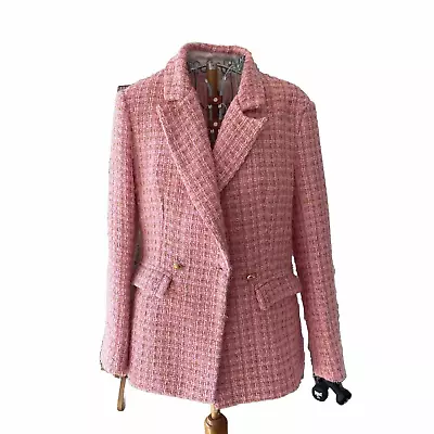 Buy Pink Boucle Jacket With Gold Detail Size 12/14 • 3.99£
