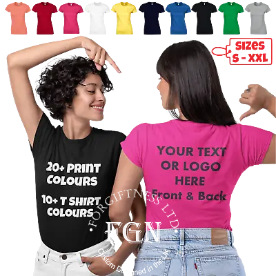 Buy Ladies Personalised T Shirt Printing Custom Design Name Text Print Front & Back • 13.99£